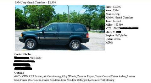 Used Jeep Cherokee Screenshot Ad! (SAMPLE AD ONLY)
