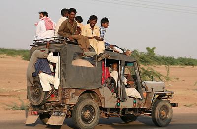 A rural Indian public transportation vehicle - Mahindra jeep