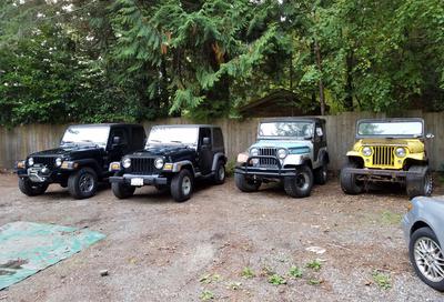 My son's 2006 TJ, my 2005 TJ, my '69 CJ and my '70